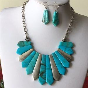Turquoise and silver tone gradual drops set